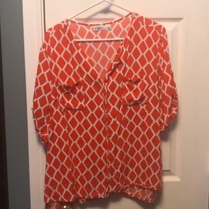 Orange and white button up shirt  XL
